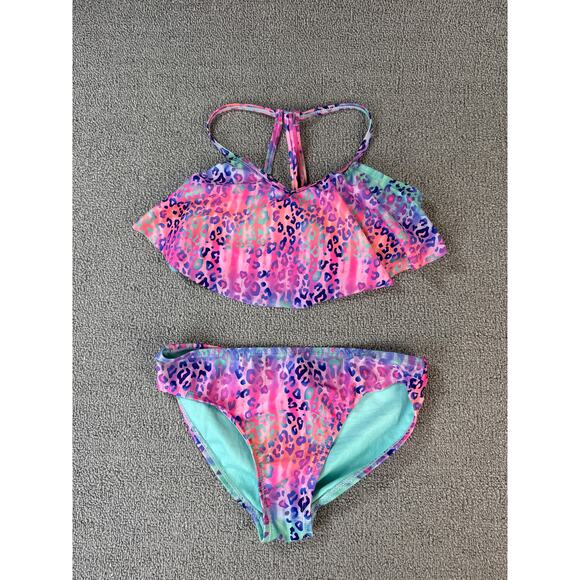 Girls Wonder Nation Bikini Swimsuit Multi Color Cheetah Print Girls Size Medium - Picture 1 of 8